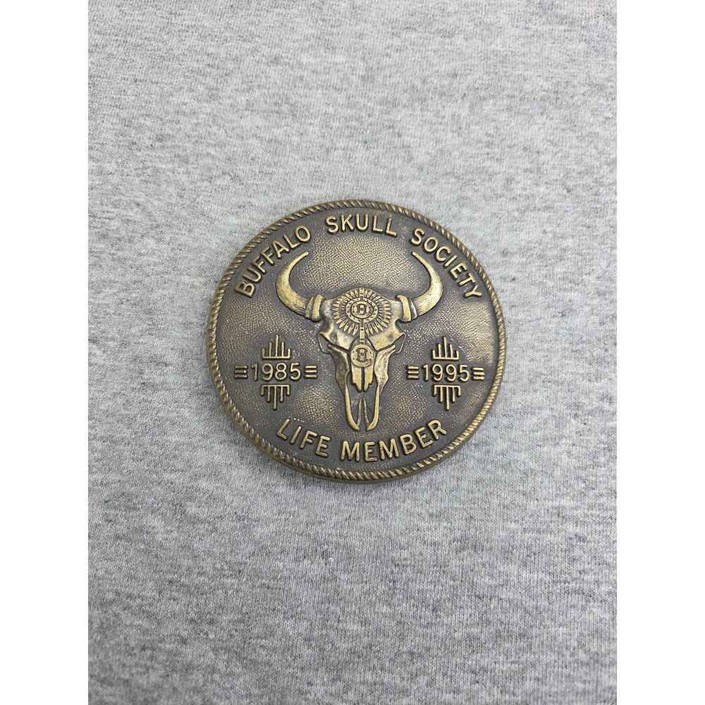 Vintage 1985 Buffalo Skull Society Lifetime Member Solid Brass Belt Buckle